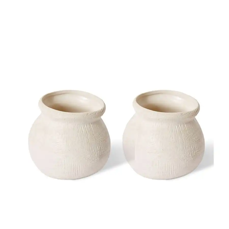 2x E Style 15cm Ceramic Wanda Plant/Flower Vase Tabletop Decor Hessian White