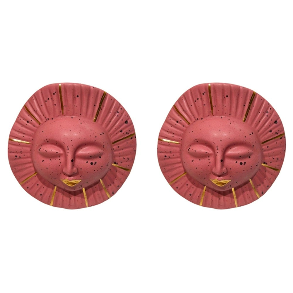 2x Urban Sun Face 12cm Ceramic Flower Vase Small Decorative Display Dark Pink