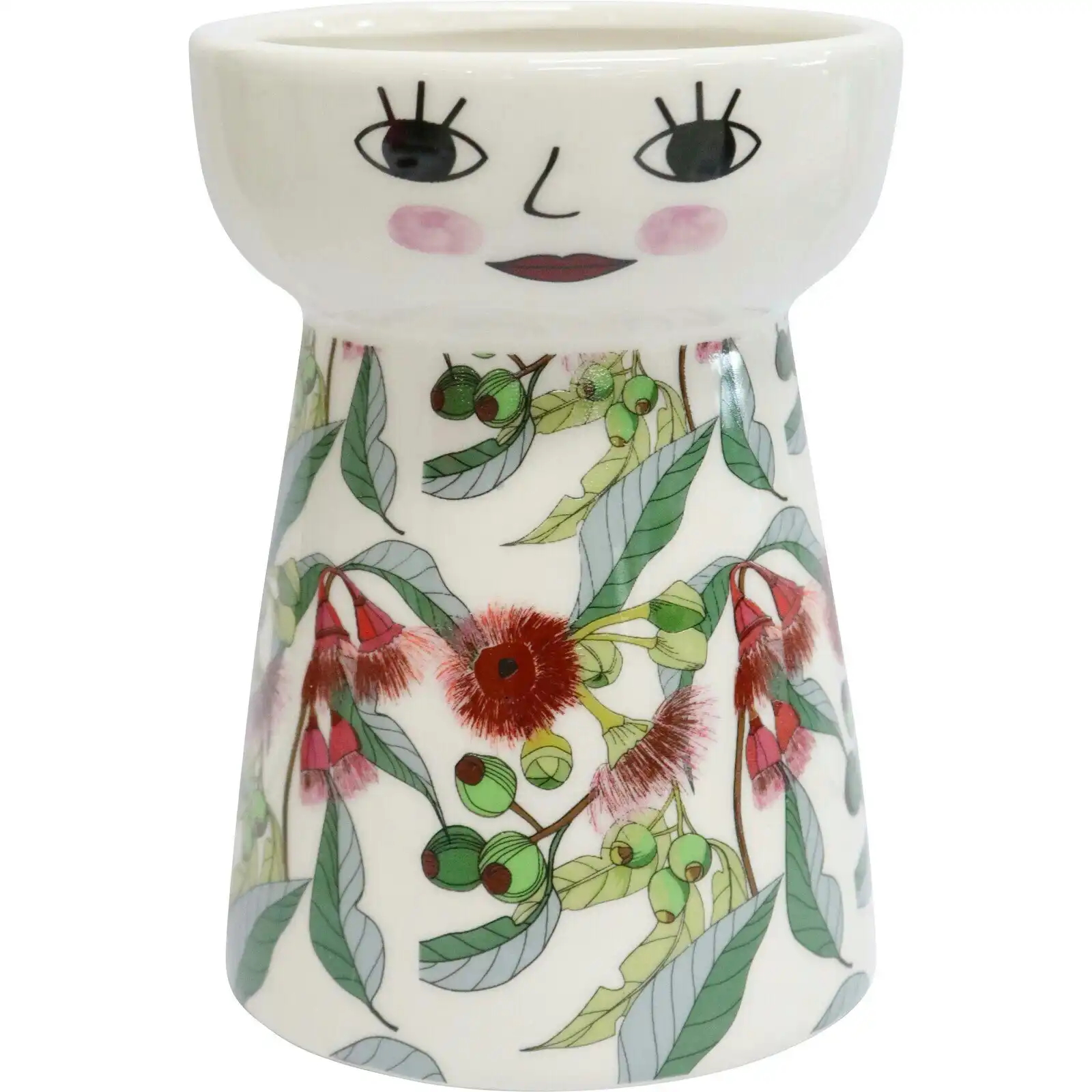 LVD Ceramic Doll Vase Home Tabletop Decorative Display 16cm Gum Nut Flowers