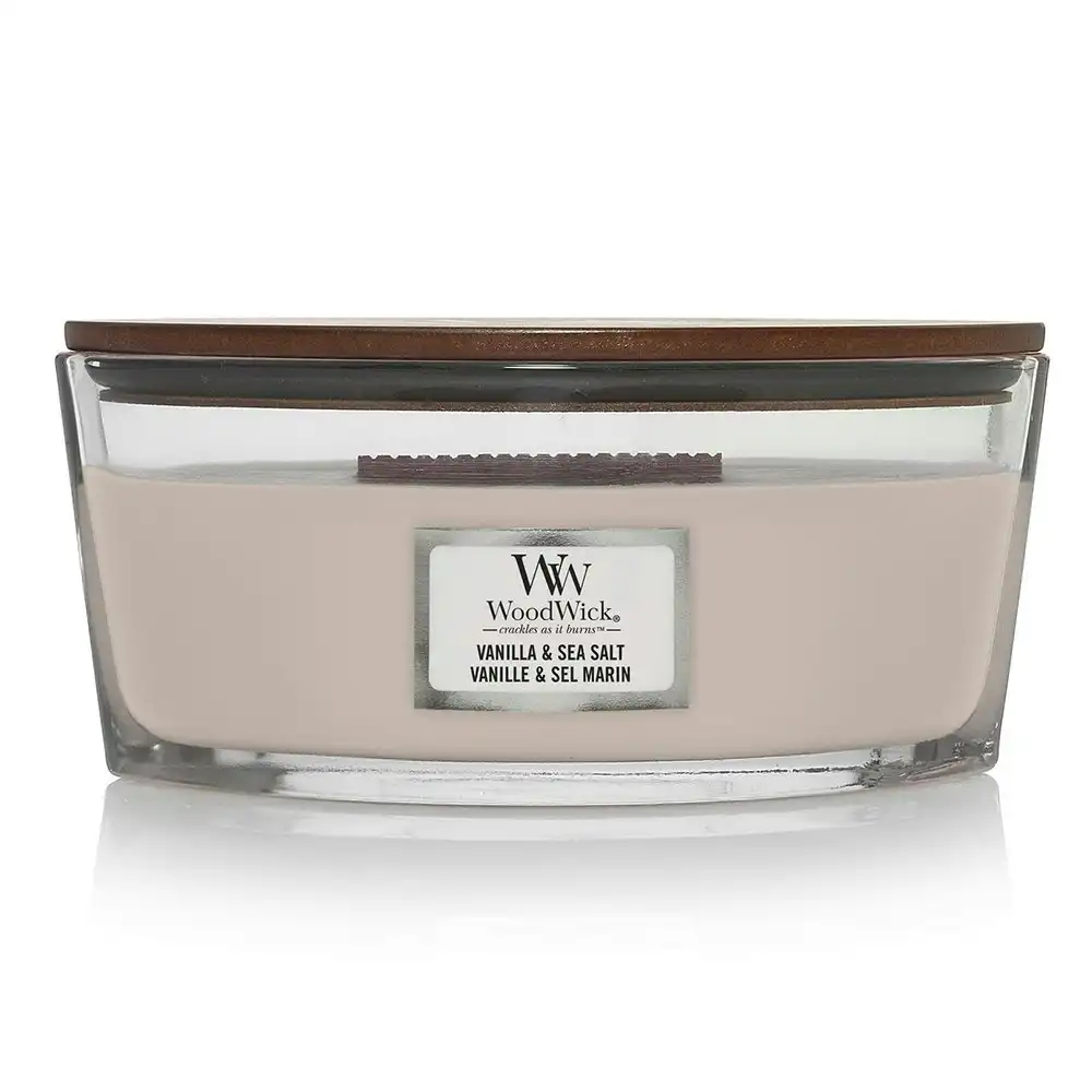 WoodWick 453g Scented Fragrance Soy Wax Candle Vanilla & Sea Salt Ellipse Pink
