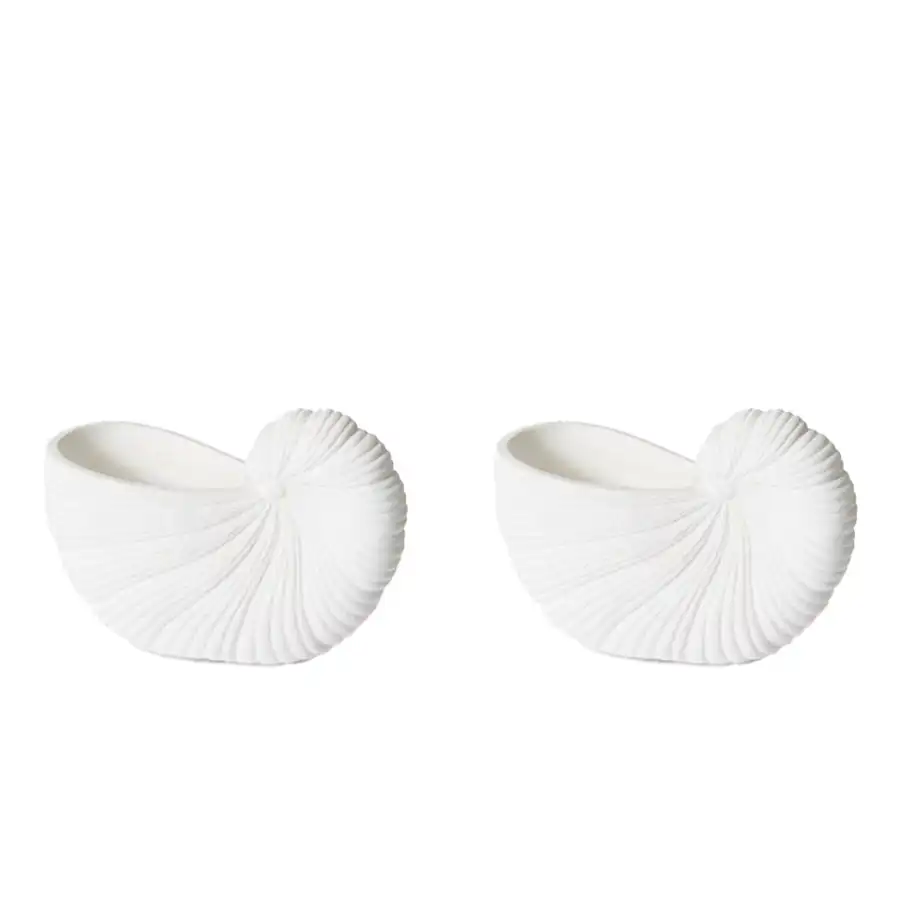 2x E Style 21cm Cement Snail Shell Pot Tabletop Vase Display Decor White