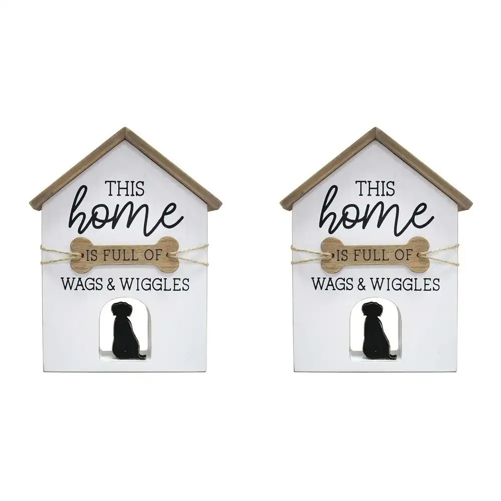 2x LVD 20cm MDF Sign Wags & Wiggles Home/Room Decor Tabletop Shelf Display