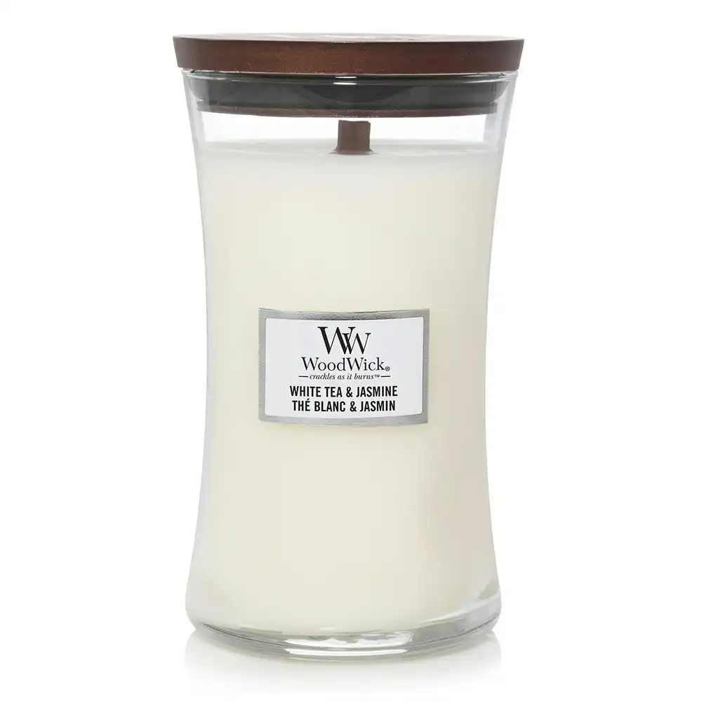 WoodWick 609g Scented Home Fragrance Soy Wax Candle White Tea & Jasmine Large