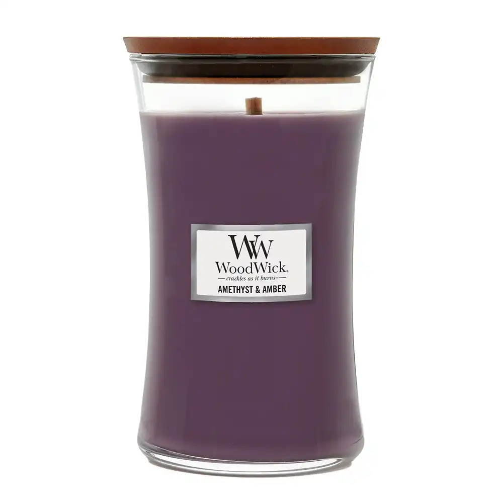 WoodWick 609g Scented Fragrance Soy Wax Candle Amethyst & Amber Large Purple