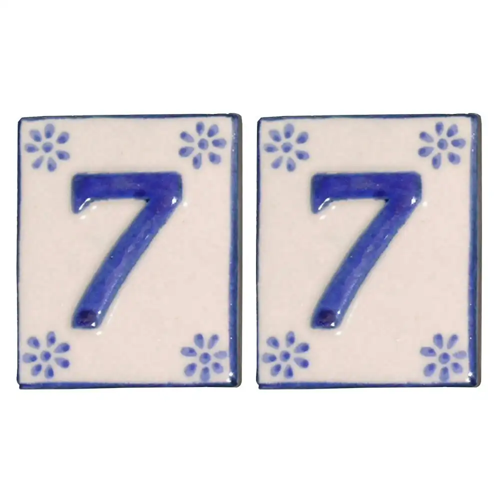 2x DWBH No7 House Number Tile Ceramic 7x6cm Street Sign Address Plaque Decor FF