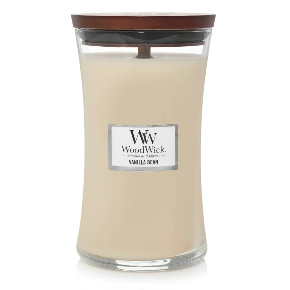 WoodWick Vanilla Bean Scented Crafted Candle Glass Jar Soy Wax w/ Lid Large