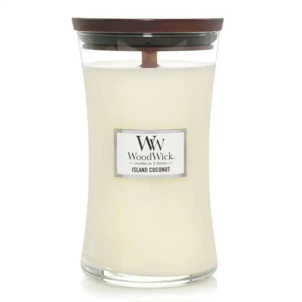 WoodWick Island Coconut Scented Crafted Candle Glass Jar Soy Wax w/ Lid Large
