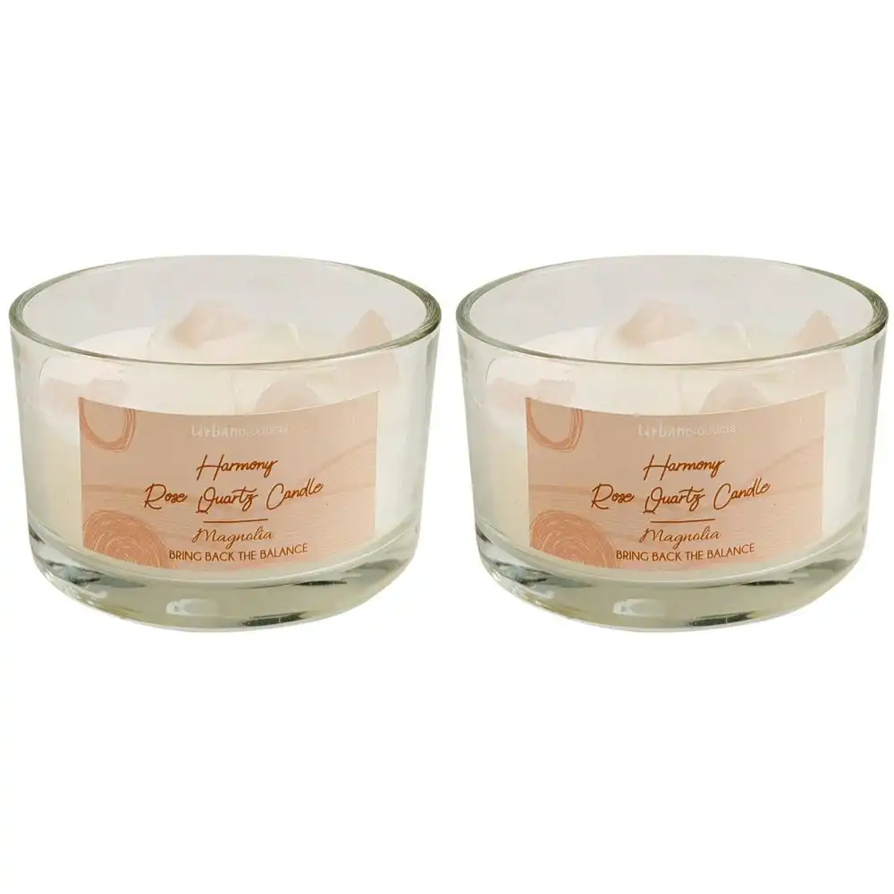 2x Urban Harmony Amethyst 11cm Crystal Glass Candle Soy Blend Wax Fragrance Pink