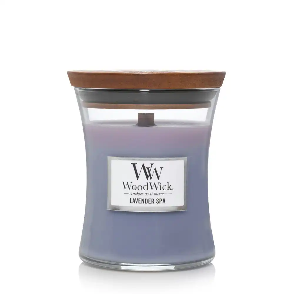 WoodWick Lavender Spa Scented Crafted Candle Glass Jar Soy Wax w/ Lid Medium