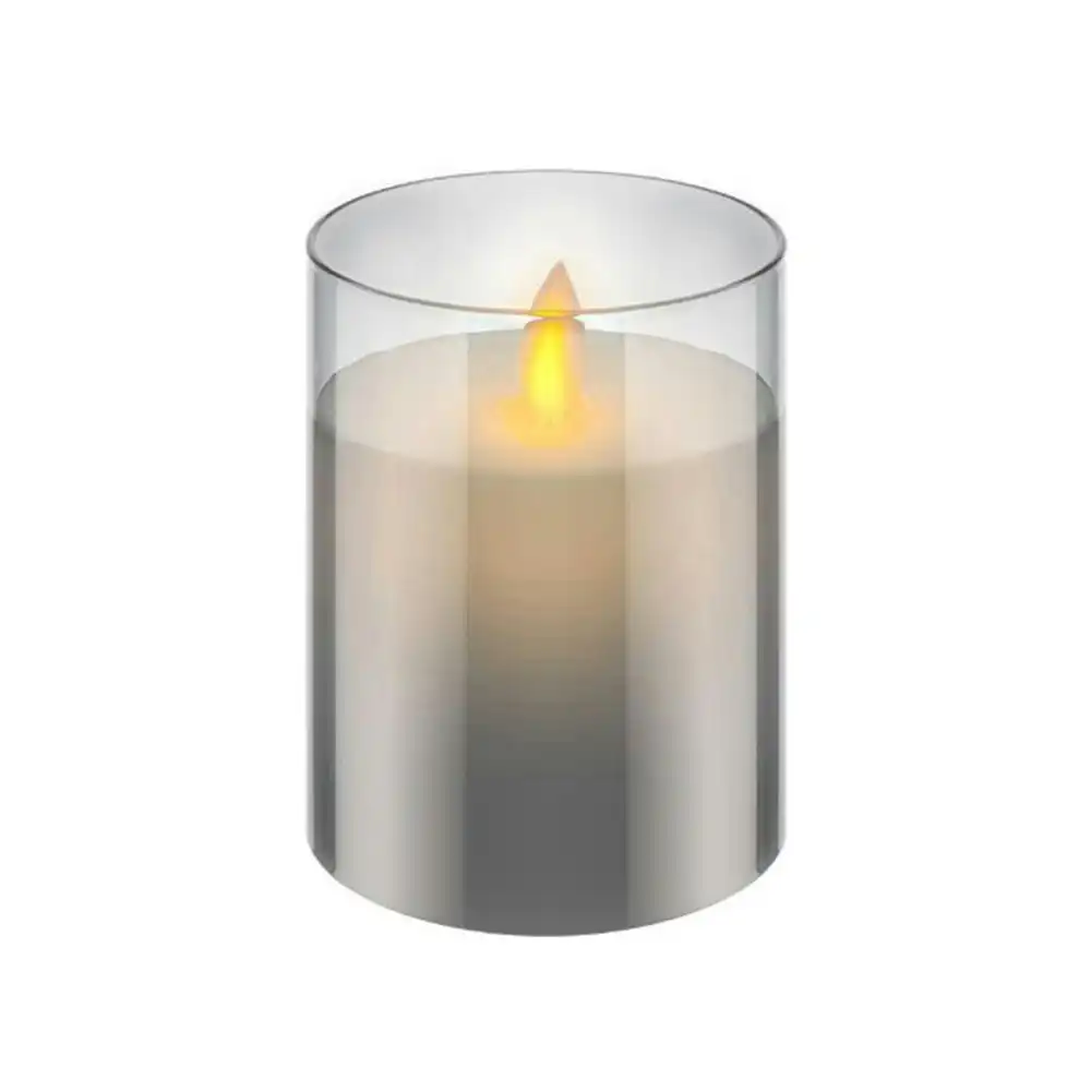 Goobay Battery-Operated 7.5x10cm LED Wax Candle in Glass Home/Room Decor Grey
