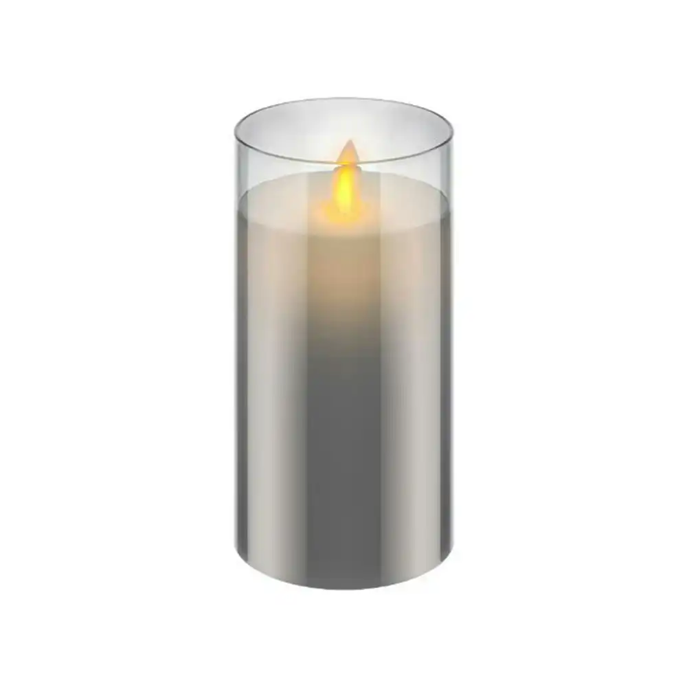 Goobay Battery-Operated 7.5x15cm LED Wax Candle in Glass Home/Room Decor Grey