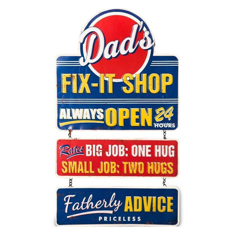 Men's Republic Retro Metal Sign Dad's Fix-It Shop Man Cave/Bar Wall Decor