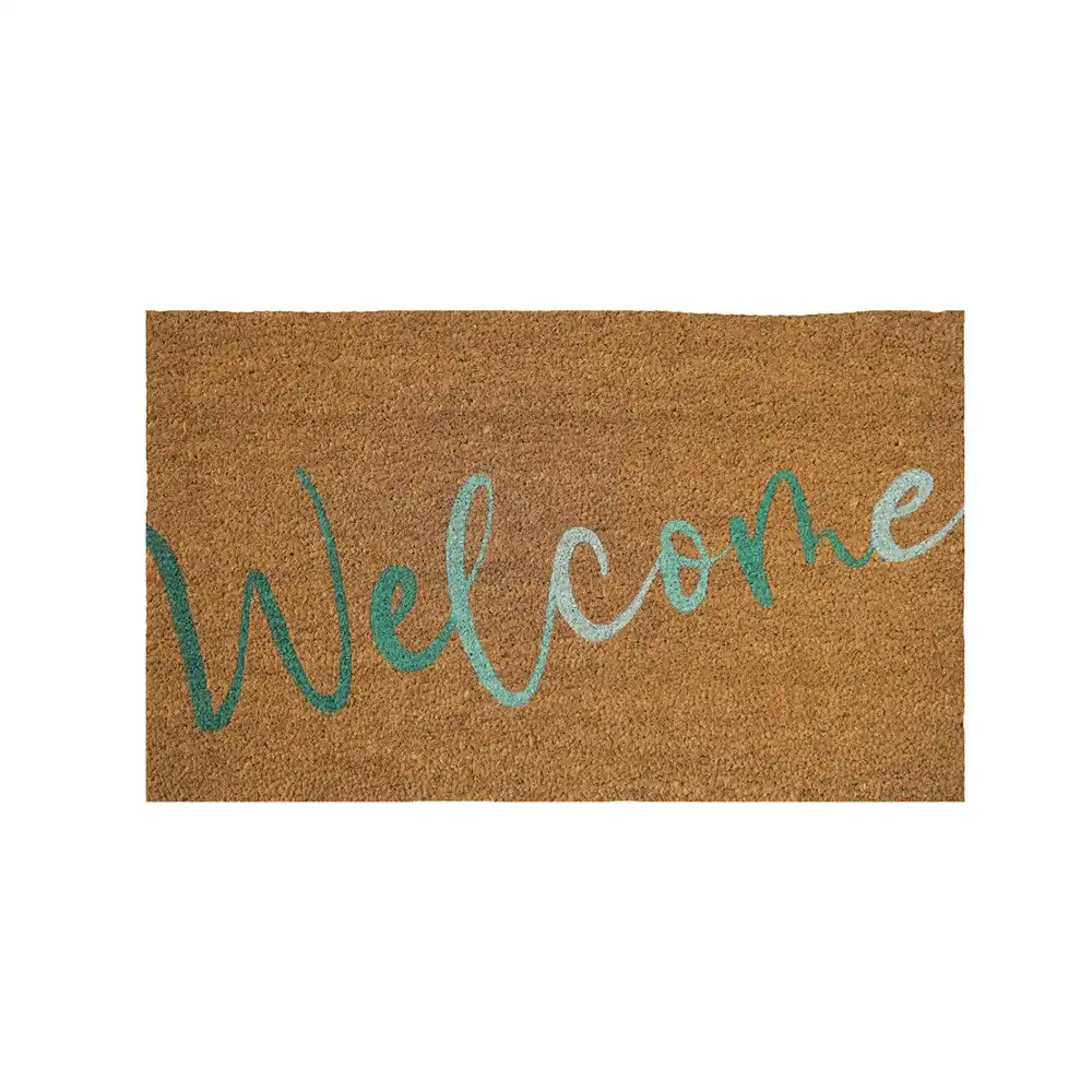 Urban 45x75cm Welcome Coloured Coir Doormat Home Carpet Floor Mat Rug Green/Blue