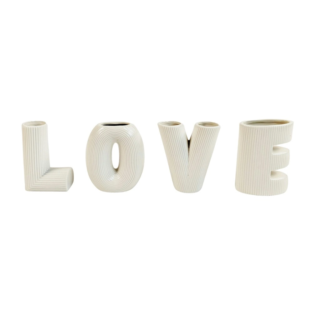 4pc Urban Love Letter 9.5cm Ceramic Flower Vase Home Decor Table Display Pot WHT