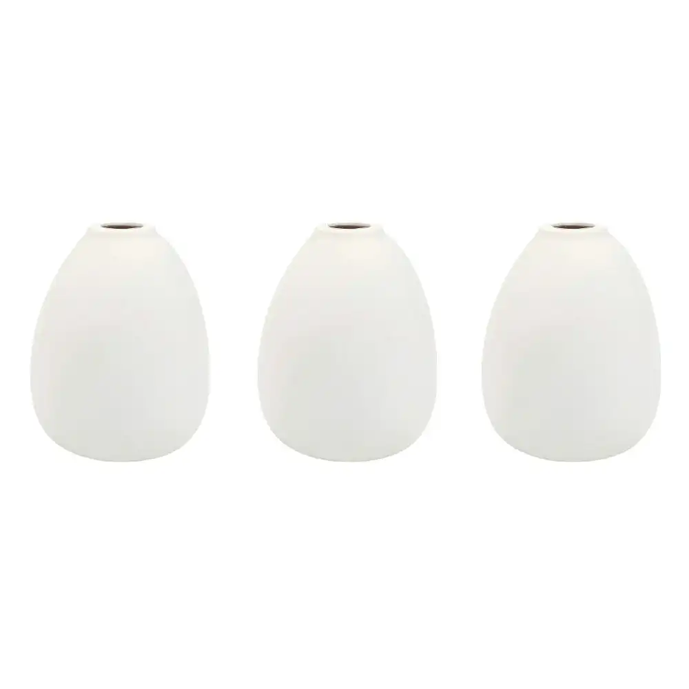 3x Urban Erina Mini 9cm Ceramic Flower Vase Oval Home Decor Table Display White