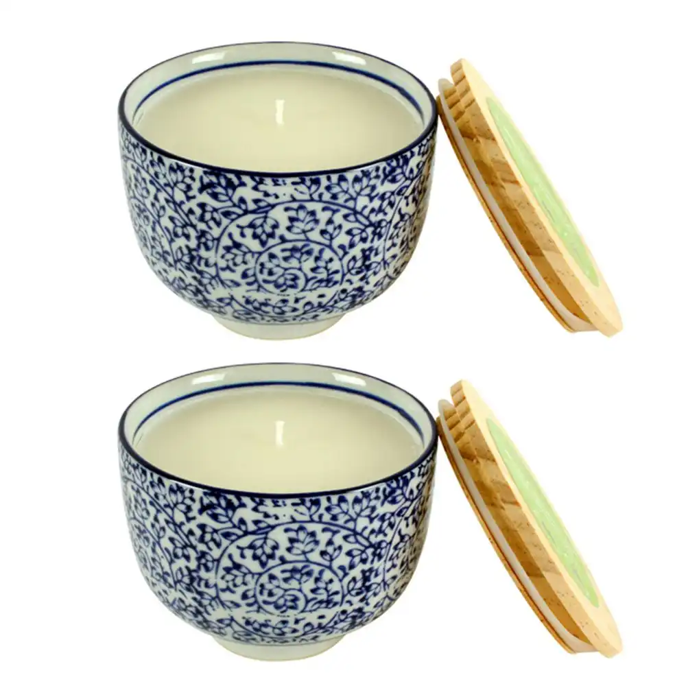 2x Dragonfly 12cm Ceramic Pot Wax Candle w/ Lid Sandalwood Citronella Fragrance