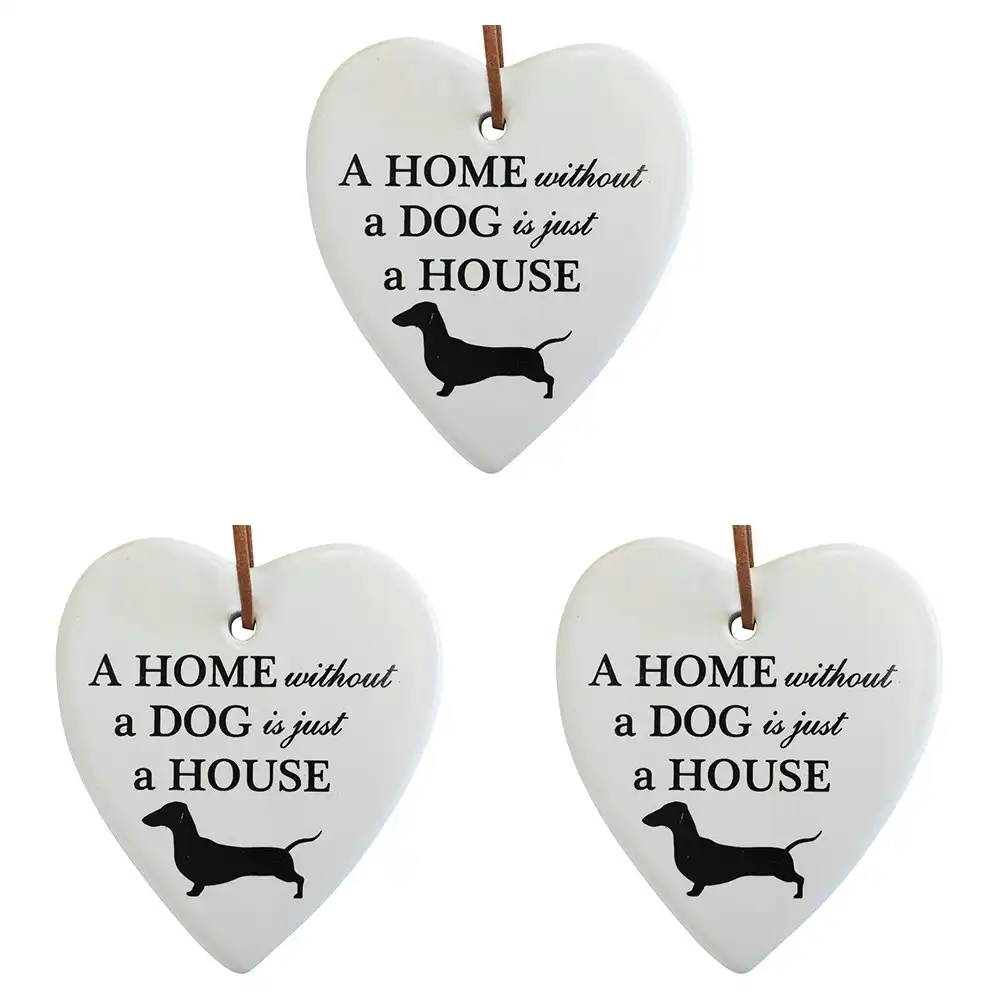 3x Ceramic Hanging 8x9cm Heart Animal Dog Ornament w/ Hanger Home Room Decor