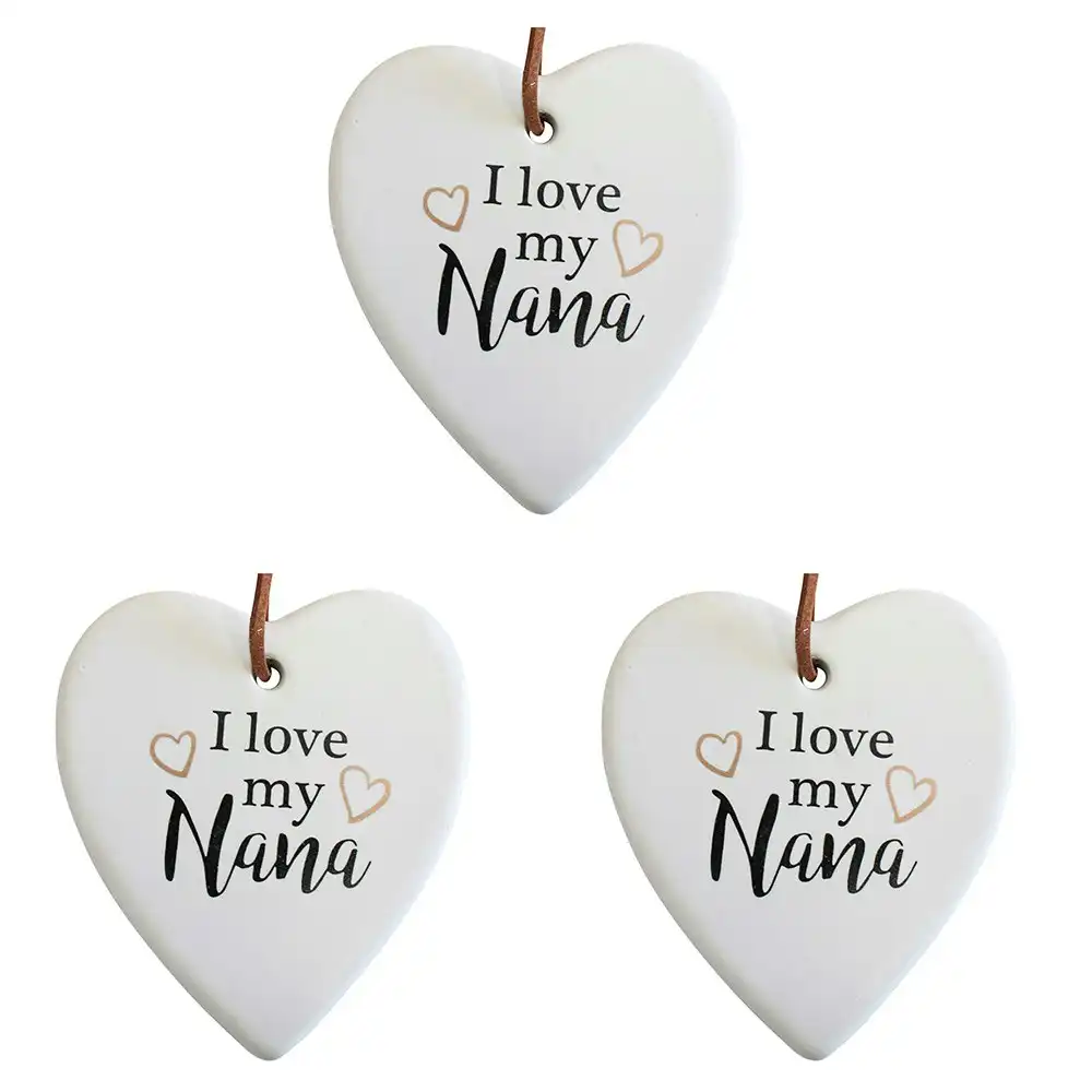 3x Ceramic Hanging 8x9cm Heart My Nana w/ Hanger Ornament Home/Office Room Decor