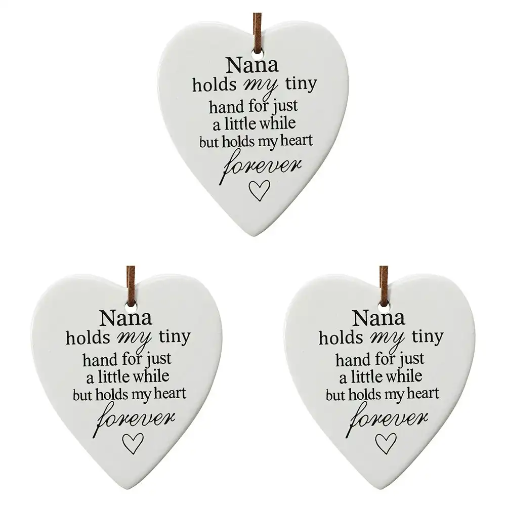 3x Ceramic Hanging 8x9cm Heart Nana Forever w/ Hanger Ornament Home/Office Decor
