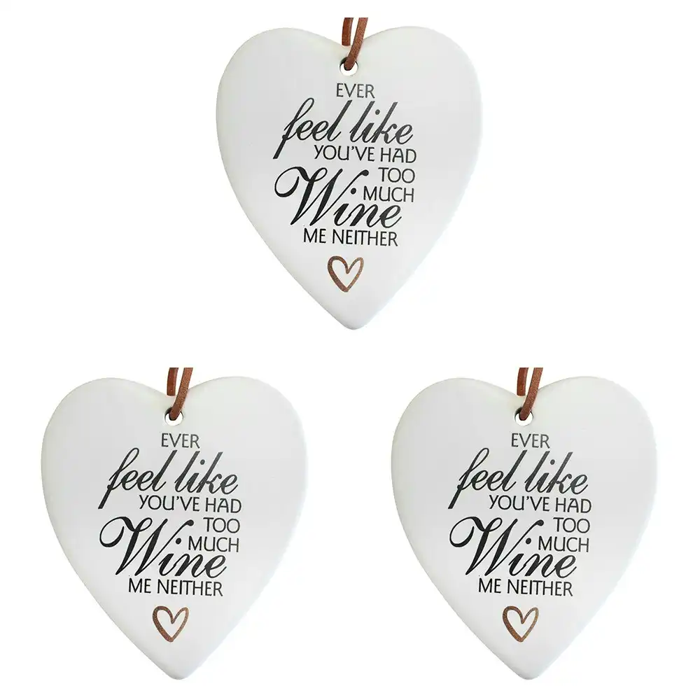 3x Ceramic Hanging 9cm Heart Much Wine w/ Hanger Ornament Home/Office Room Decor