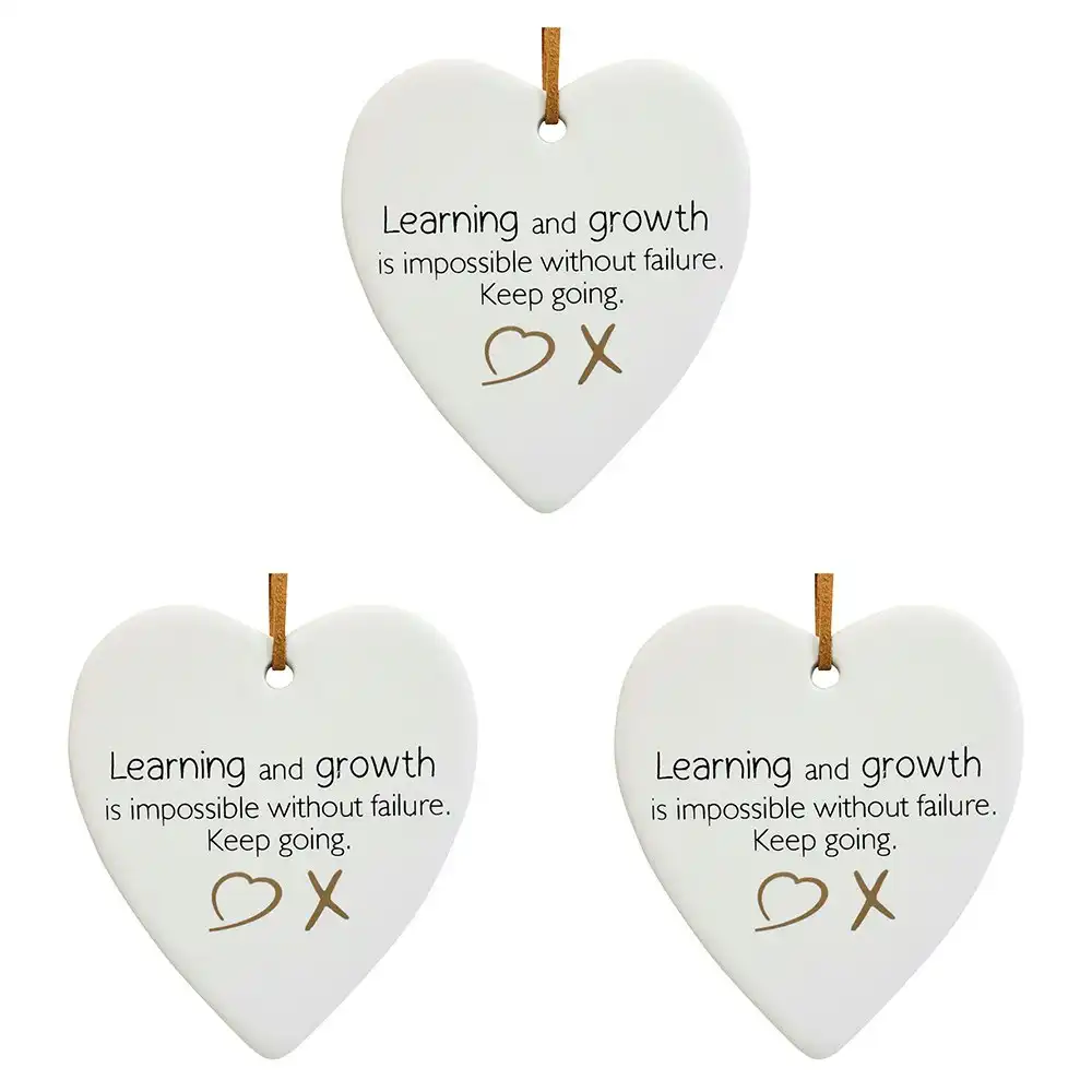 3x Ceramic Hanging 8x8cm Heart Growth w/ Hanger Ornament Home/Office Room Decor