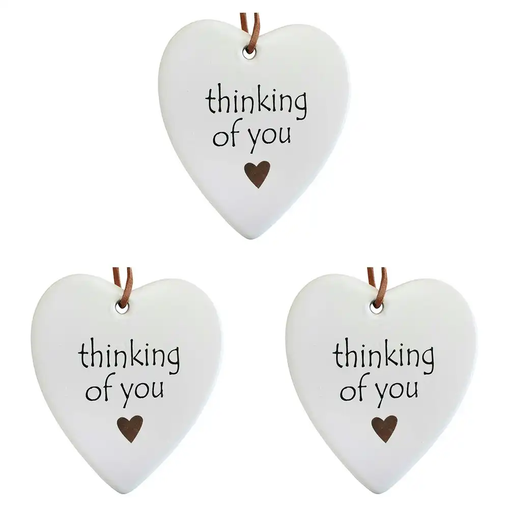 3x Ceramic Hanging 8x9cm Heart Thinking w/Hanger Ornament Home/Office Room Decor