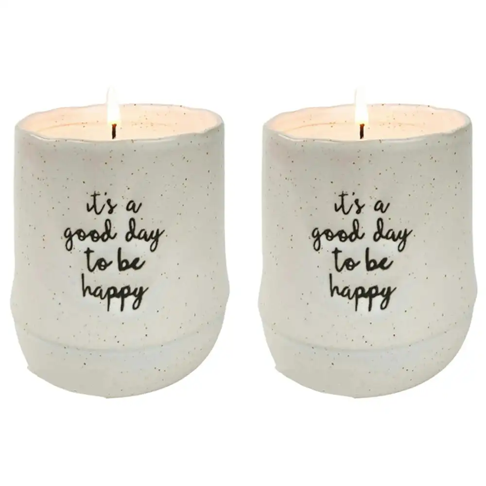 2x Urban Positivity Quote Its A Good Day To Be Happy 9cm Vanilla Wax Candle WHT
