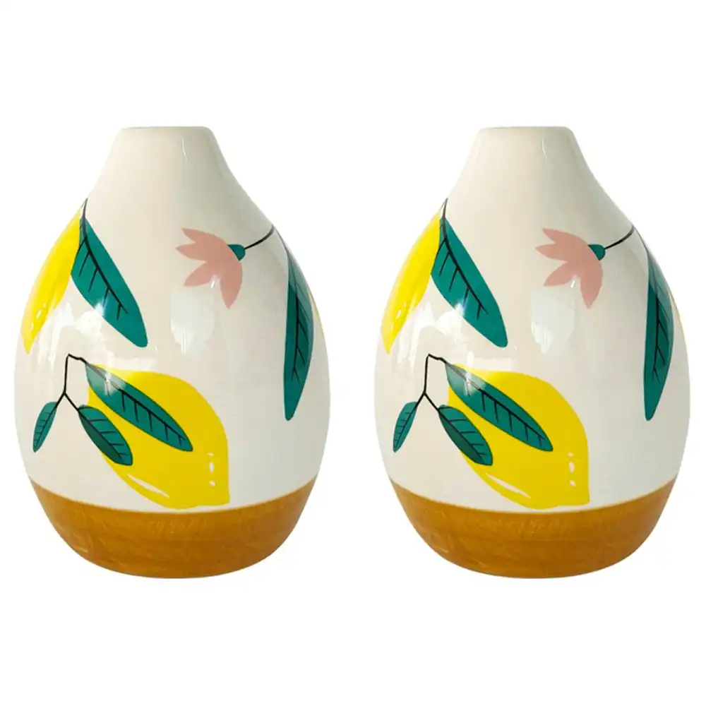 2x Urban Evergreen 13cm Ceramic Vase Home Decor Flower Display Storage GRN/YLLW