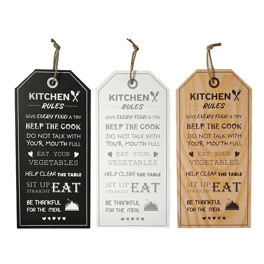 3x Unigift Kitchen Rules Plaque 22x55cm Assorted Home/Lounge Decor Wall Art