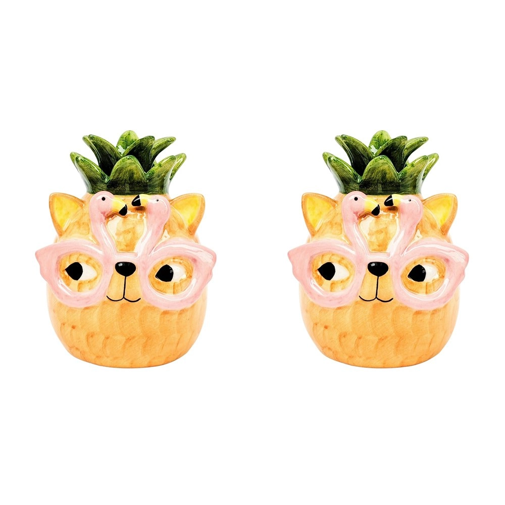 2x Urban Products Tropicana Cat Pineapple Themed Vase Home Decor Orange 13cm