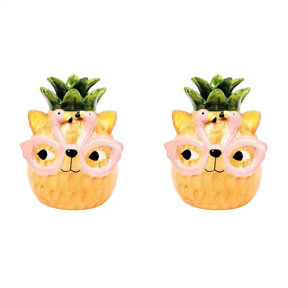 2x Urban Products Tropicana Cat Pineapple Themed Vase Home Decor Orange 13cm