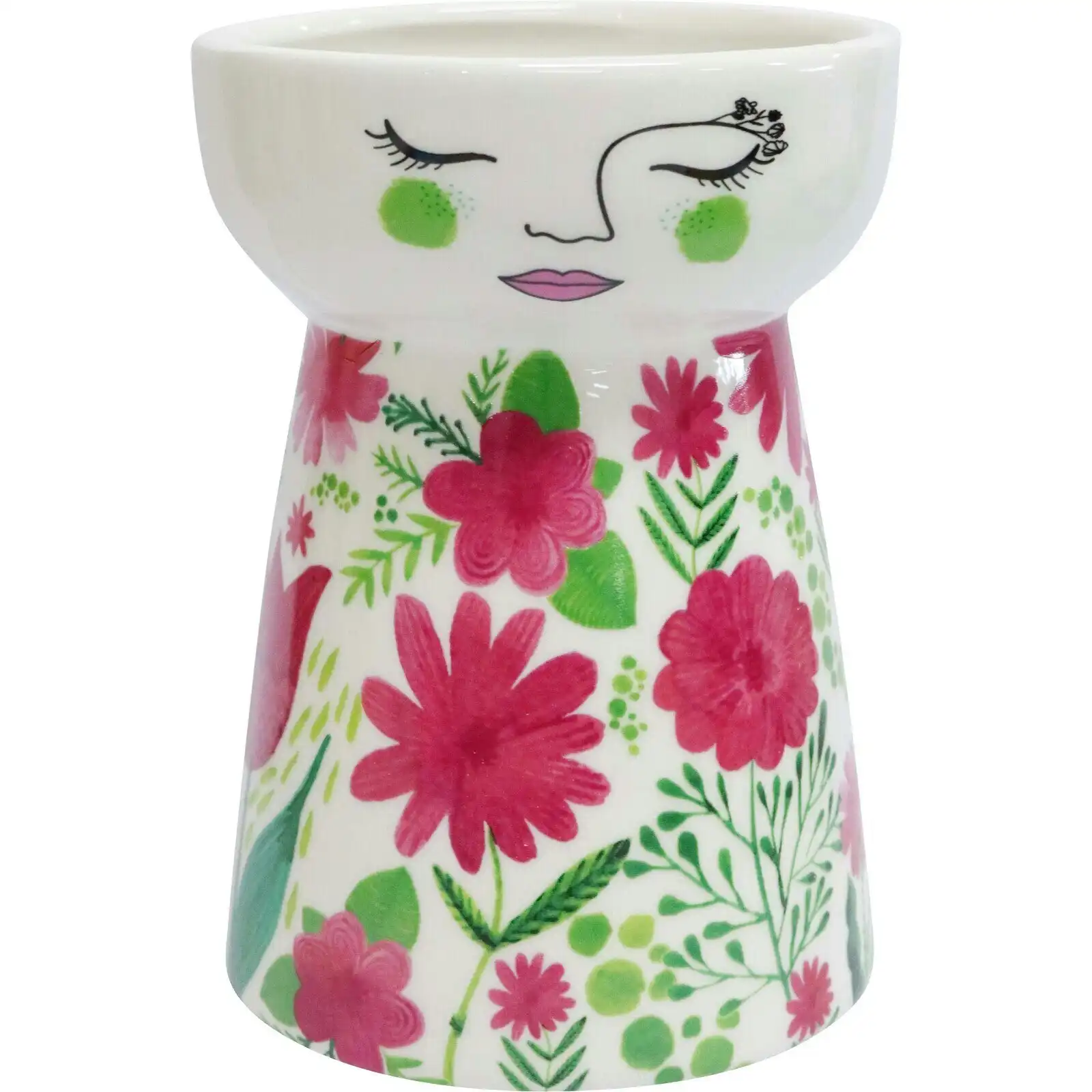 LVD Ceramic Doll Vase Pot Home Tabletop Decorative Display 11.5cm Springtime