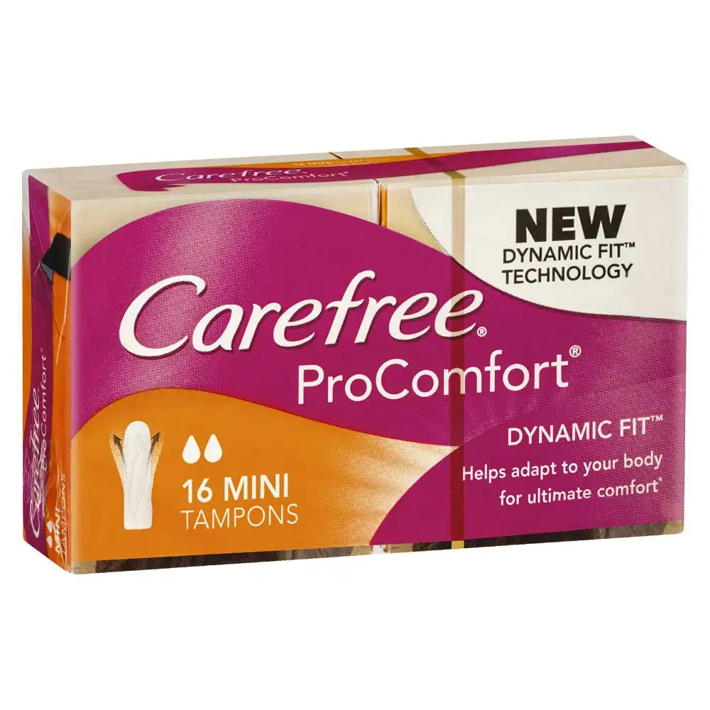 16pc Carefree Mini Tampons Period Protection Coverage Pro Comfort Dynamic Fit