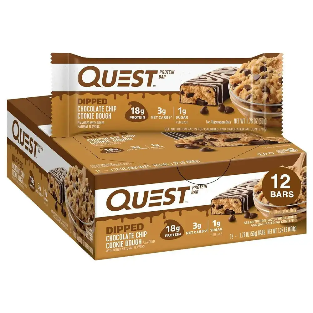 12pc Quest 50g Nutrition High Protein Bar Dipped Choc Chip Cookie Dough