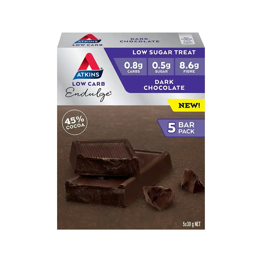 6x 5pc Atkins 30g Endulge Low Carb/Low Sugar 45% Dark Chocolate Snack Bar