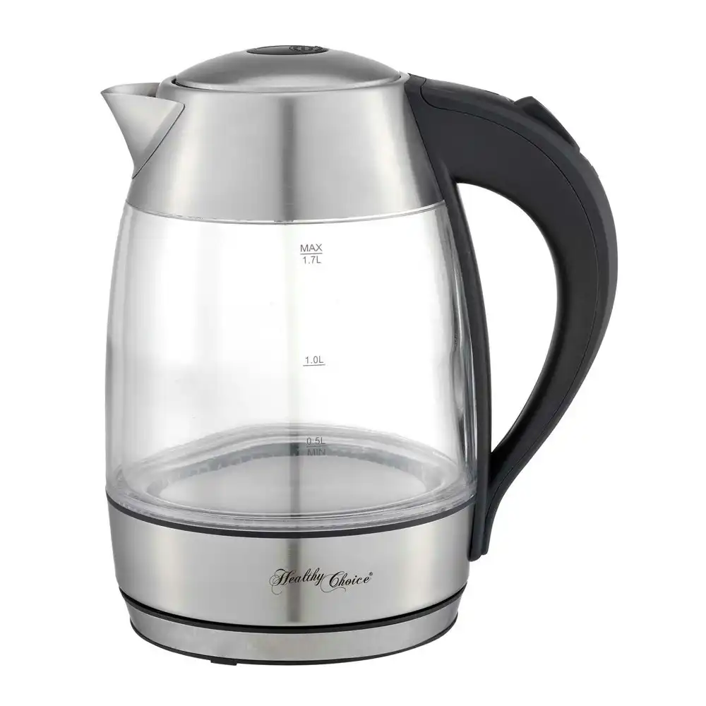 Healthy Choice Clear Glass Electric Coffee/Tea Hot Boiling Water Kettle 1.7L