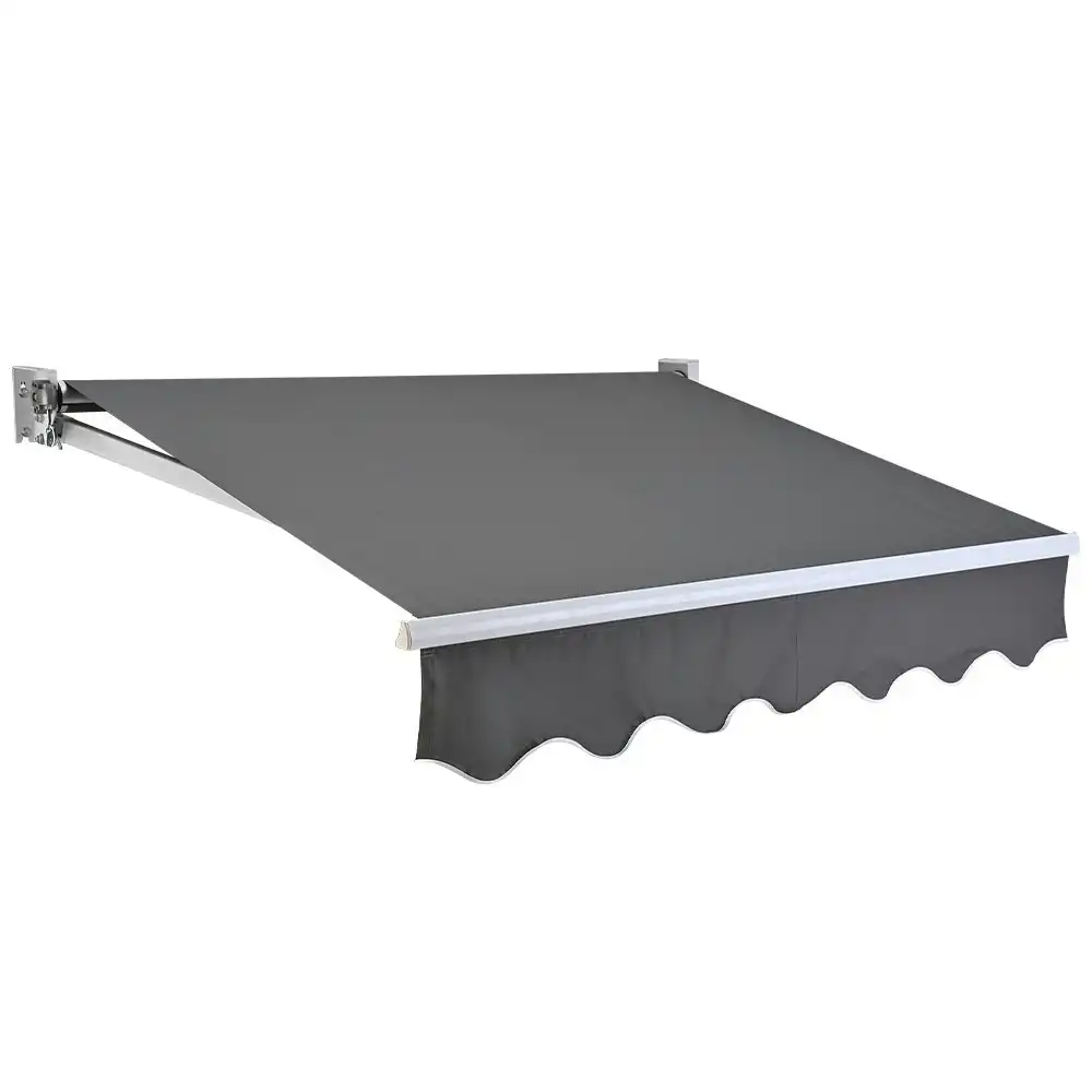 Shade Shield 2 x 1.5M Retractable Grey Folding Arm Awning, Powder Coated 6063 Aluminium, with Hand Crank, for Outdoor Patio
