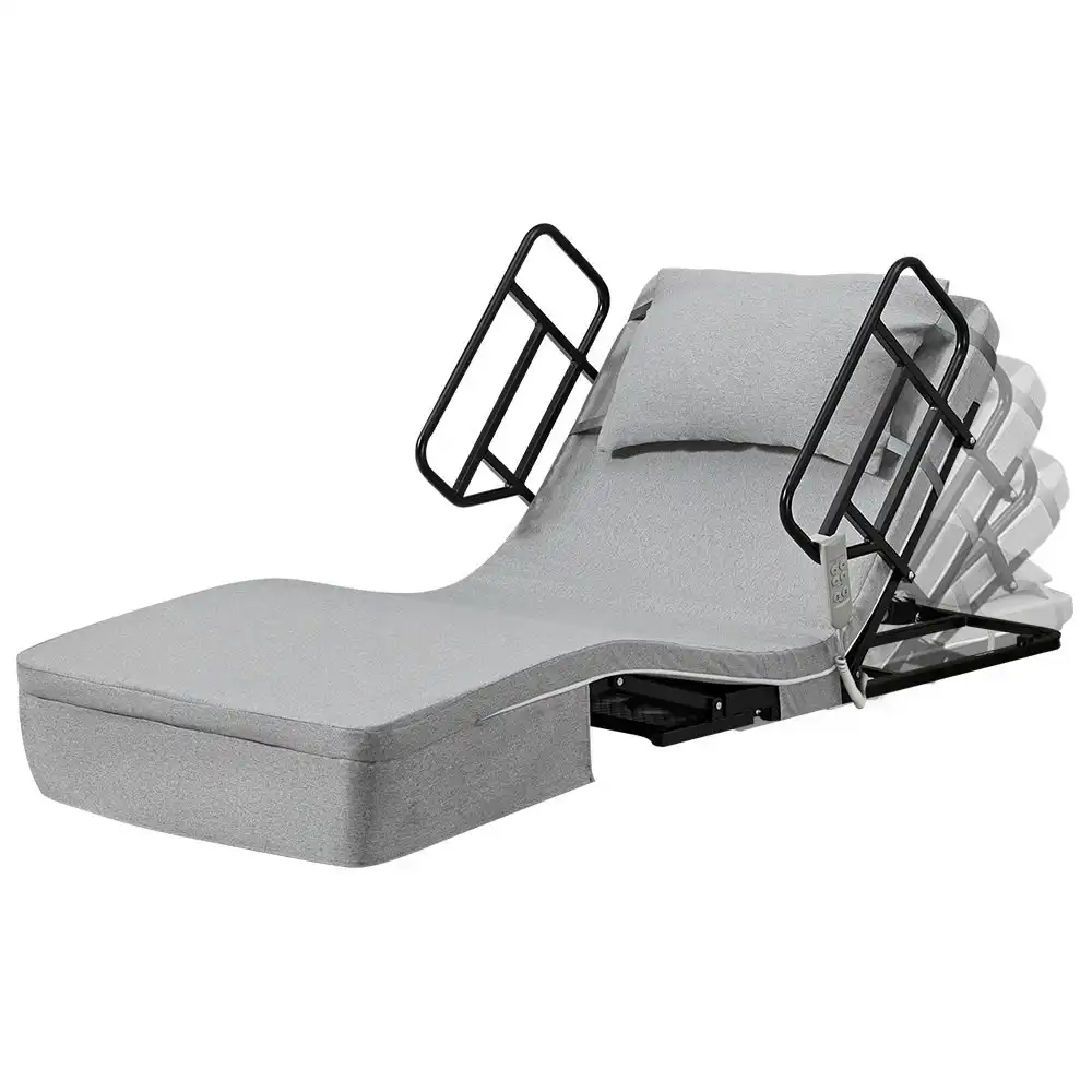 Equipmed Electric Adjustable Bed, Backrest and Leg Adjustment German-Engineered Power Lifting with Remote Control, Grey