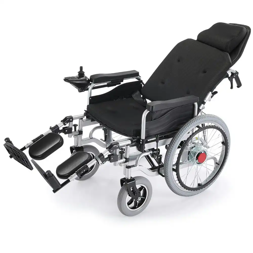 Equipmed Power Electric Wheelchair, Wide Bariatric Chair, Comfortable for S-XL, Long Range, Recline Adjustment, Lithium Battery, 22'' Wheels, Headrest, Folding