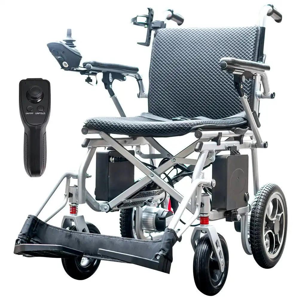 Equipmed Power Electric Wheelchair, Airline Approved Wheelchair, Extra Lightweight, Long Range, Lithium Batteries, Silver