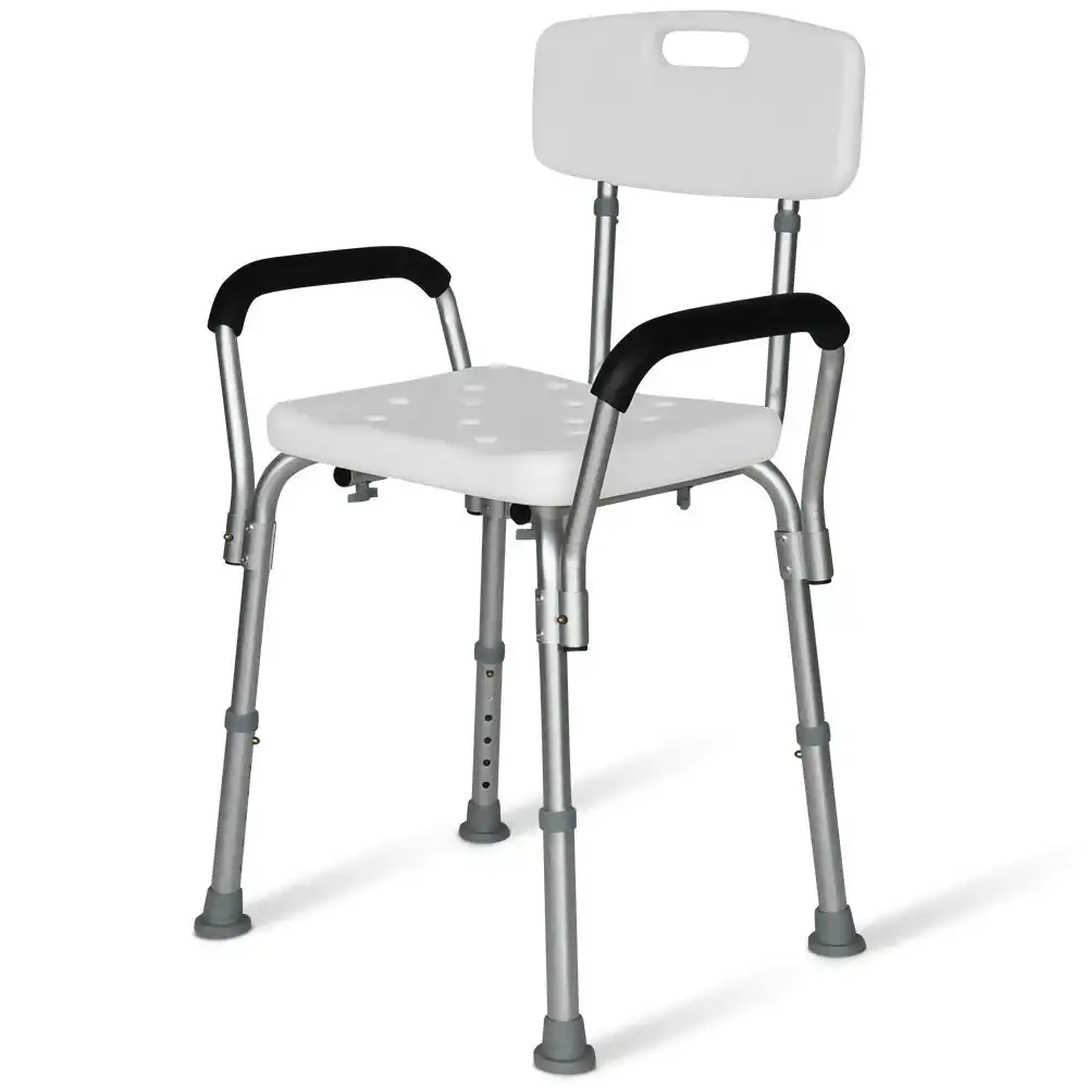 Equipmed Shower Chair Bath Seat 120kg Capacity, with Arms, Adjustable Height, for Elderly, White