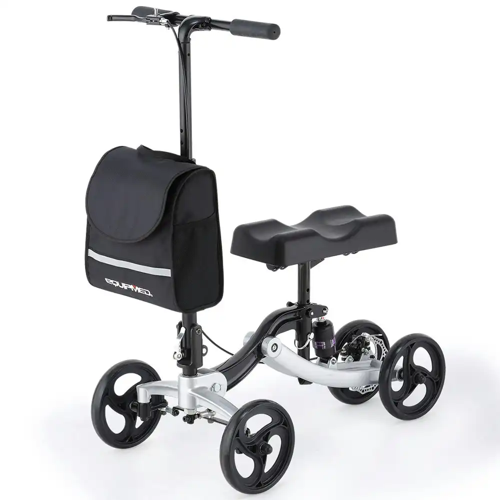 Equipmed Knee Scooter Walker, Disc Brake - Suspension Bag - Broken Leg Ankle Foot Mobility - Crutches Alternative -
