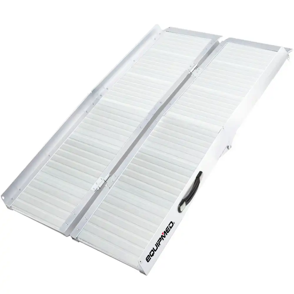 Equipmed 123cm Portable Folding Aluminium Access Ramp 272kg Rated, Silver, for Wheelchair, Mobility Scooter