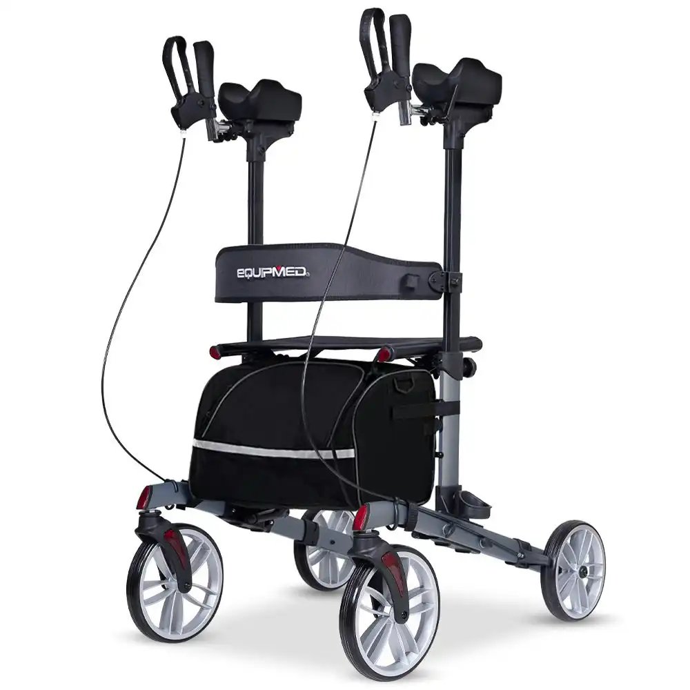 Equipmed Upright Rollator Walker with Forearm Rest Supports, Mobilty Aid with Seat, Grey