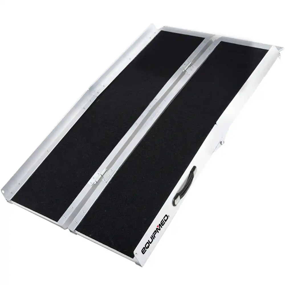 Equipmed 152cm Portable Folding Aluminium Access Ramp 272kg Rated, Black Ultra-Grip, for Wheelchair, Mobility Scooter