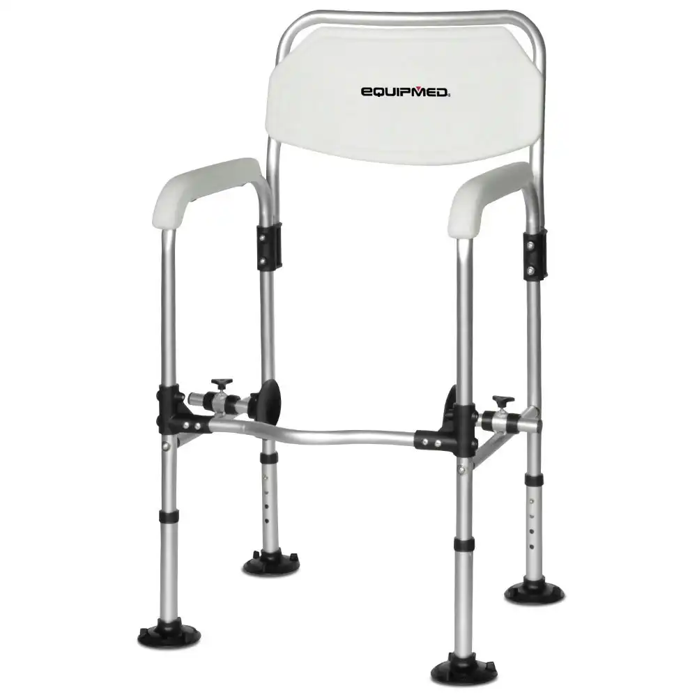 Equipmed Over Toilet Support Frame Safety Grab Rail Aid, 136kg Capacity, Adjustable Height, Non-Slip Feet and Clamps