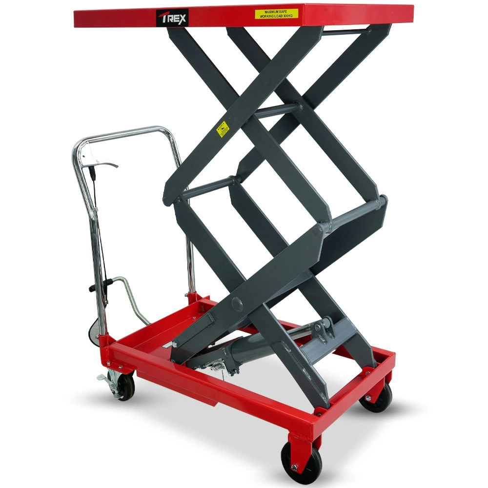 T-Rex 300KG Hydraulic High Lift Double Scissor Trolley, 1.3M Max Platform Hgt, Heavy-Duty, for Material Handling