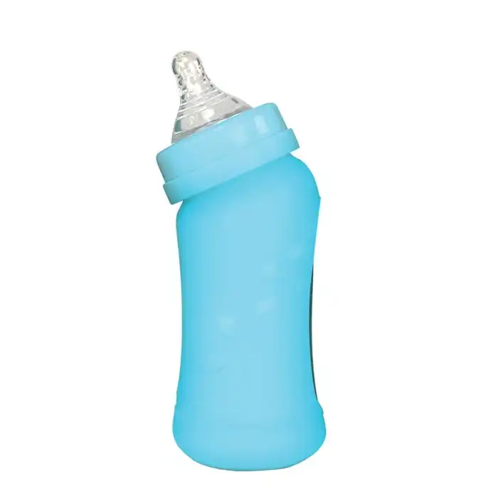 Baby Bottle made from Glass w Silicone Cover-8oz-Aqua-0mo+