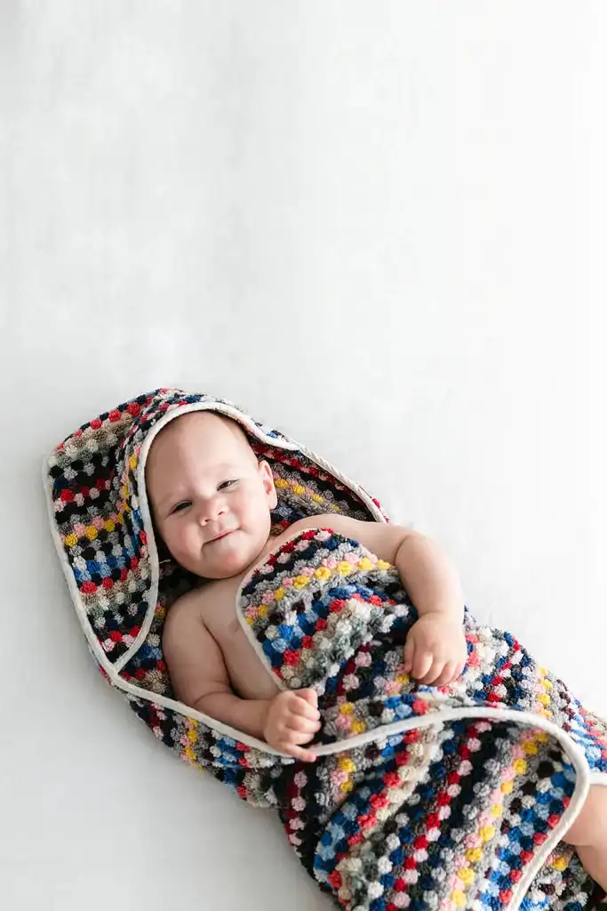 Miss April | Pompom Turkish Cotton Hooded Baby Towel - Multicoloured
