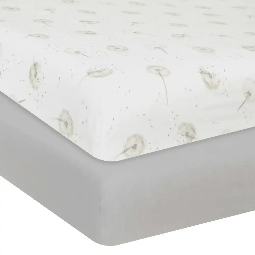Living Textiles | Organic Muslin 2 Pack Cot Fitted Sheets - Dandelion/Grey